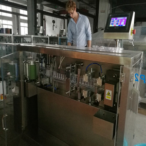 Brazil customer checking plastic bottle forming, filling and sealing machine in our factory